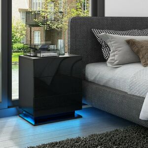 Clipop - Bedside Table, 3 Drawers High Gloss Night Table with 16 rgb led Lights Wooden Nightstand Cabinet for Bedroom Living Room or Office, Black Clipop - Bedside Table, 3 Drawers High Gloss Night Table with 16 rgb led Lights Wooden Nightstand Cabinet for Bedroom Living Room or Office, Black