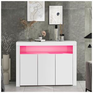 DEWDAT High Gloss White Sideboard Display Cabinet with led Lights, Modern 3-Door Wood Buffet Cupboard Storage Unit with Remote Control for Kitchen Living DEWDAT High Gloss White Sideboard Display Cabinet with led Lights, Modern 3-Door Wood Buffet Cupboard Storage Unit with Remote Control for Kitchen Living