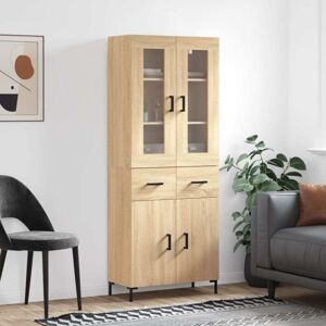 vidaXL Sonoma Oak Highboard 69.5x34x180 cm Engineered Wood With Glass & Metal Feet - Highboard vidaXL Sonoma Oak Highboard 69.5x34x180 cm Engineered Wood With Glass & Metal Feet - Highboard