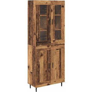 Highboard 2 pcs Old Wood Engineered Wood and Glass vidaXL Highboard 2 pcs Old Wood Engineered Wood and Glass vidaXL