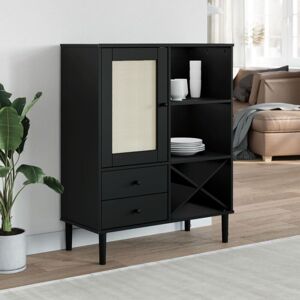 Highboard senja Rattan Look Black 90x40x112cm Solid Wood Pine Vidaxl Highboard senja Rattan Look Black 90x40x112cm Solid Wood Pine Vidaxl