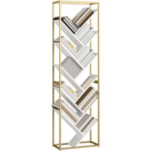 HOMCOM 10 Tier Tree Bookshelf Modern Tall Bookcase White Gold Tone HOMCOM 10 Tier Tree Bookshelf Modern Tall Bookcase White Gold Tone