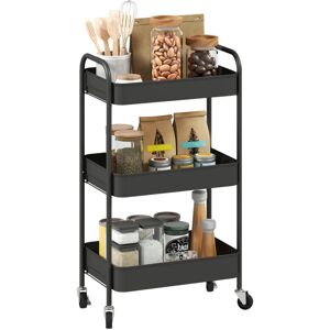 3 Tier Rolling Utility Cart with 3 Mesh Basket, Black - Homcom 3 Tier Rolling Utility Cart with 3 Mesh Basket, Black - Homcom