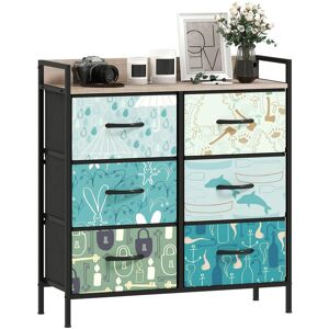 Homcom - 6-Drawer Chest of Drawers, Fabric Dresser with Open Shelf, Blue Homcom - 6-Drawer Chest of Drawers, Fabric Dresser with Open Shelf, Blue
