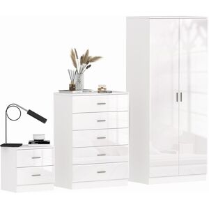 HOMCOM High Gloss 3 Trio Wardrobe Set Drawers Bedroom Furniture Chest Bedside HOMCOM High Gloss 3 Trio Wardrobe Set Drawers Bedroom Furniture Chest Bedside