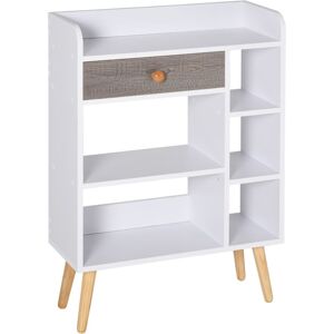 Homcom - Multi-Shelf Bookcase Freestanding Storage Drawer Shelves Wood Legs White Homcom - Multi-Shelf Bookcase Freestanding Storage Drawer Shelves Wood Legs White