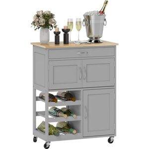 HOMCOM Rolling Kitchen Island Trolley Storage Cart w/ Rubberwood Top, Grey HOMCOM Rolling Kitchen Island Trolley Storage Cart w/ Rubberwood Top, Grey