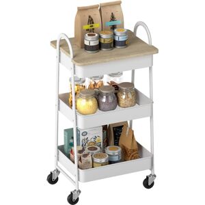 HOMCOM Rolling Utility Cart with Mesh Baskets for Kitchen White Oak HOMCOM Rolling Utility Cart with Mesh Baskets for Kitchen White Oak