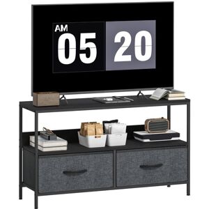 Homcom - tv Cabinet, tv Console Unit with 2 Foldable Linen Drawers Black Homcom - tv Cabinet, tv Console Unit with 2 Foldable Linen Drawers Black
