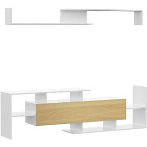 HOMCOM TV Cabinet Unit w/ Wall-Mounted Shelf, Open Shelves White and Natural HOMCOM TV Cabinet Unit w/ Wall-Mounted Shelf, Open Shelves White and Natural