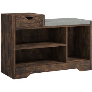 Homcom - Upholstered Entryway Shoe Bench with Storage Drawer Open Shelf Brown Homcom - Upholstered Entryway Shoe Bench with Storage Drawer Open Shelf Brown
