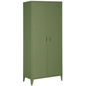 SWEEEK Industrial metal wardrobe for bedroom closet with 2 doors, 4 shelves, 1 hanging rail, Soho, Khaki Green, 48x80x181 cm SWEEEK Industrial metal wardrobe for bedroom closet with 2 doors, 4 shelves, 1 hanging rail, Soho, Khaki Green, 48x80x181 cm