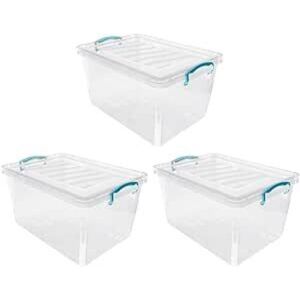 JVL Plastic Clip Lidded Storage Box, Stackable & Nestable, Clear, Set of 3, 30L JVL Plastic Clip Lidded Storage Box, Stackable & Nestable, Clear, Set of 3, 30L