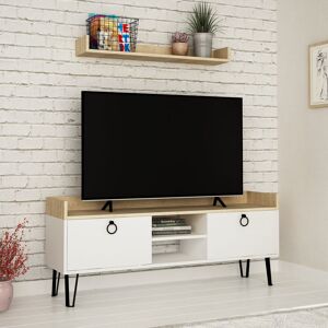 Decortie - Keday Modern tv Stand Multimedia Centre tv Unit With Wall Shelf Unit 140cm - White / Oak - Oak Decortie - Keday Modern tv Stand Multimedia Centre tv Unit With Wall Shelf Unit 140cm - White / Oak - Oak