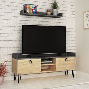 Decortie Keday Modern TV Stand Multimedia Centre TV Unit With Wall Shelf Unit 140cm - Oak / Anthracite Grey Decortie Keday Modern TV Stand Multimedia Centre TV Unit With Wall Shelf Unit 140cm - Oak / Anthracite Grey