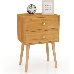 Nightstand 2-Drawer Bedside Table w/Storage & Solid Wood Legs-Natural - Costway Nightstand 2-Drawer Bedside Table w/Storage & Solid Wood Legs-Natural - Costway