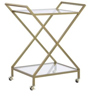 Beliani - Kitchen Trolley Wheeled Bar Cart Glamour Style Clear Glass Top Gold Ivera Beliani - Kitchen Trolley Wheeled Bar Cart Glamour Style Clear Glass Top Gold Ivera