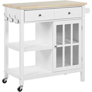 BELIANI Kitchen Trolley Prep Cart Top with Castors Storage White Light Wood Genoa BELIANI Kitchen Trolley Prep Cart Top with Castors Storage White Light Wood Genoa