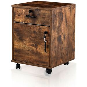 Clipop - Lockable File Cabinet Wooden Drawer Filing Cabinet with 1 Closed Storage, Home Office Mobile Under Desk Cabinet,Brown Clipop - Lockable File Cabinet Wooden Drawer Filing Cabinet with 1 Closed Storage, Home Office Mobile Under Desk Cabinet,Brown