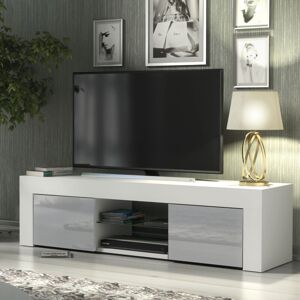 OLIVIA FURNITURE Loom TV Unit 130cm - White with Grey Gloss Doors & LED OLIVIA FURNITURE Loom TV Unit 130cm - White with Grey Gloss Doors & LED