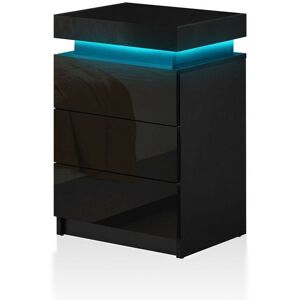CLIPOP Bedside Table, Modern High Gloss Front 3 Drawer Sideboard with RGB Light Strip Flip Top Design for Bedroom Living Room Nightstands, Black CLIPOP Bedside Table, Modern High Gloss Front 3 Drawer Sideboard with RGB Light Strip Flip Top Design for Bedroom Living Room Nightstands, Black