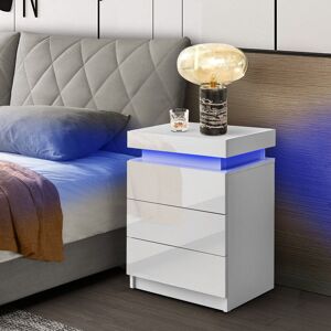 CLIPOP Bedside Table, Modern High Gloss Front 3 Drawer Nightstand with RGB Strip Light Flip Cover Design Bedside Cabinet for Bedroom Living room, White CLIPOP Bedside Table, Modern High Gloss Front 3 Drawer Nightstand with RGB Strip Light Flip Cover Design Bedside Cabinet for Bedroom Living room, White