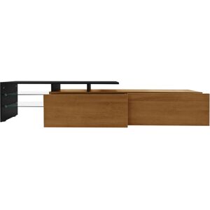 ABRIHOME Modern High-Gloss TV Stand with LED Lights & Glass Shelves - Wood Effect, Natural, Ample Storage for Living Room ABRIHOME Modern High-Gloss TV Stand with LED Lights & Glass Shelves - Wood Effect, Natural, Ample Storage for Living Room