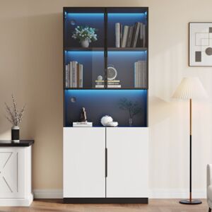 BEXTCOK Modern Minimalist Display Cabinet with Glass Doors – LED Lighting, Bookcase for Collections, Adjustable Color Temperature and Brightness, White Doors BEXTCOK Modern Minimalist Display Cabinet with Glass Doors – LED Lighting, Bookcase for Collections, Adjustable Color Temperature and Brightness, White Doors