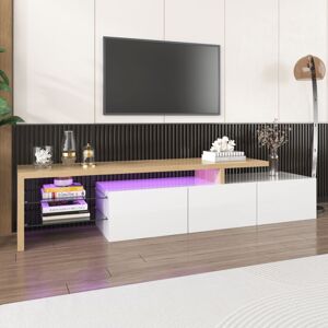 Modernluxe - Modern tv stand 197cm led tv cabinet - Glass display space - 2 drawers - Contemporary Style - White & Natural Modernluxe - Modern tv stand 197cm led tv cabinet - Glass display space - 2 drawers - Contemporary Style - White & Natural