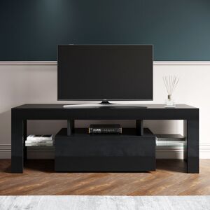 Elegant - Modern tv Unit Stand High Gloss Black with rgb led Lights 130cm Cabinet Elegant - Modern tv Unit Stand High Gloss Black with rgb led Lights 130cm Cabinet