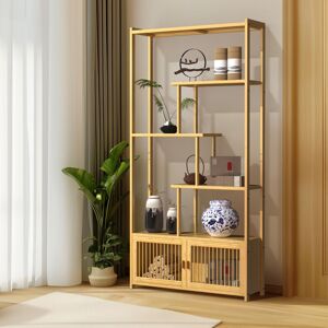 UNHO Natural Bamboo 5-Tier Bookcase with Storage Cabinet UNHO Natural Bamboo 5-Tier Bookcase with Storage Cabinet