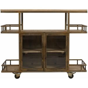 Verty Furniture - Natural Wood And Metal Bar Cart / Wine Trolley With Double Door Storage Verty Furniture - Natural Wood And Metal Bar Cart / Wine Trolley With Double Door Storage