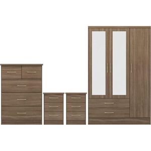 SECONIQUE Nevada 3 Door 2 Drawer Mirrored Wardrobe Set Rustic Oak 2 Man Del SECONIQUE Nevada 3 Door 2 Drawer Mirrored Wardrobe Set Rustic Oak 2 Man Del