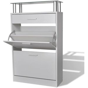 vidaXL White Wooden Shoe Cabinet with Drawer & Glass Shelf - Shoe Storage vidaXL White Wooden Shoe Cabinet with Drawer & Glass Shelf - Shoe Storage