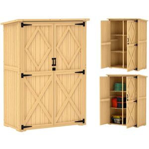 Outsunny Wooden Tool Storage Cabinet with Double Doors, Natural Outsunny Wooden Tool Storage Cabinet with Double Doors, Natural