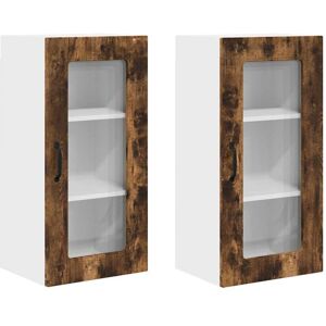 Kitchen Wall Cabinet with Door 2 pcs Smoked Oak 40 x 31 x 80 cm vidaXL Kitchen Wall Cabinet with Door 2 pcs Smoked Oak 40 x 31 x 80 cm vidaXL