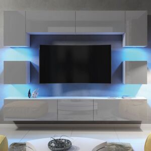Creative Furniture - Panorama Wall tv Unit - White with Grey Gloss Doors & led - 242cm Creative Furniture - Panorama Wall tv Unit - White with Grey Gloss Doors & led - 242cm