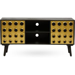 Premier Housewares - Interiors by Premier Mango Wood Media Unit, Mid-Century Modern tv Stand with Gold Accents, Black Frame with Storage Shelves Premier Housewares - Interiors by Premier Mango Wood Media Unit, Mid-Century Modern tv Stand with Gold Accents, Black Frame with Storage Shelves