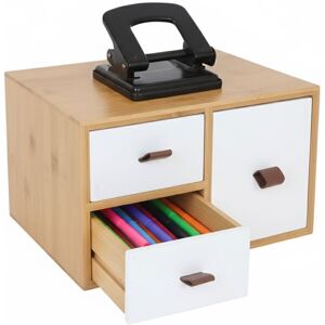 Relaxdays Drawer Box Bamboo & MDF, 3 Drawers, Loops, HWD: 15 x 25 x 20 cm, Desk Organiser, Natural/White Relaxdays Drawer Box Bamboo & MDF, 3 Drawers, Loops, HWD: 15 x 25 x 20 cm, Desk Organiser, Natural/White
