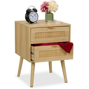 Relaxdays Bedside Table, with 2 Rattan Decorated Drawers, Wood Nightstand, Cabinet with Storage for Bedroom, Natural Relaxdays Bedside Table, with 2 Rattan Decorated Drawers, Wood Nightstand, Cabinet with Storage for Bedroom, Natural