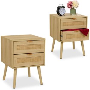 Relaxdays Bedside Table, Doppel-Pack, with 2 Rattan Decorated Drawers, Wood Nightstand, Cabinet with Storage for Bedroom Relaxdays Bedside Table, Doppel-Pack, with 2 Rattan Decorated Drawers, Wood Nightstand, Cabinet with Storage for Bedroom