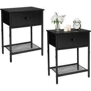 Relaxdays Bedside Table Set of 2, Drawer & Shelf, H x W x D: 55x40x30 cm, modern, wood-effect, metal, black Relaxdays Bedside Table Set of 2, Drawer & Shelf, H x W x D: 55x40x30 cm, modern, wood-effect, metal, black