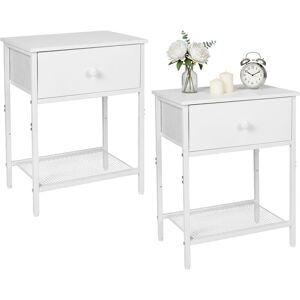 Relaxdays bedside table set of 2, drawer & shelf, H x W x D: 55x40x30 cm, modern, wood-effect metal, white Relaxdays bedside table set of 2, drawer & shelf, H x W x D: 55x40x30 cm, modern, wood-effect metal, white