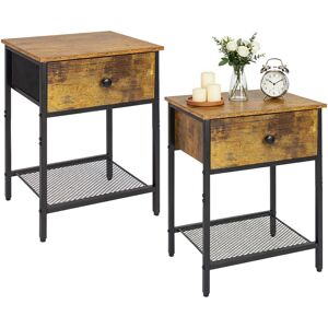 Relaxdays bedside table 2-piece set, drawer & shelf, HxWxD: 55x40x30 cm, industrial, wood-look, dark brown/black Relaxdays bedside table 2-piece set, drawer & shelf, HxWxD: 55x40x30 cm, industrial, wood-look, dark brown/black