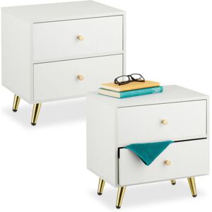 Relaxdays Bedside Table, Set of 2, 2 Drawers, 41.5 x 40 x 32.5 cm, Bedroom Nightstand, Next to Bed Storage, White/Gold Relaxdays Bedside Table, Set of 2, 2 Drawers, 41.5 x 40 x 32.5 cm, Bedroom Nightstand, Next to Bed Storage, White/Gold