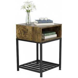 Relaxdays bedside table, storage & shelf, HWD 58x40x40 cm, industrial style, wood look, metal, dark brown/black Relaxdays bedside table, storage & shelf, HWD 58x40x40 cm, industrial style, wood look, metal, dark brown/black