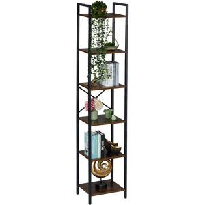Relaxdays Bookcase, 6 Tiers, 187x40x32 cm, Shelving Unit, Industrial, Open Storage, Free-Standing Bookshelf, Brown/Black Relaxdays Bookcase, 6 Tiers, 187x40x32 cm, Shelving Unit, Industrial, Open Storage, Free-Standing Bookshelf, Brown/Black