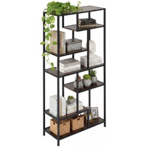 Relaxdays Bookshelf, HWD: 180 x 80 x 30 cm, 6 tiers, industrial design, wood look & metal, living room rack, brown/black Relaxdays Bookshelf, HWD: 180 x 80 x 30 cm, 6 tiers, industrial design, wood look & metal, living room rack, brown/black