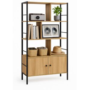 Relaxdays bookcase, HxWxD: 154.5 x 74 x 30 cm, 3 open shelves, shelf with under cabinet, industrial, brown/black Relaxdays bookcase, HxWxD: 154.5 x 74 x 30 cm, 3 open shelves, shelf with under cabinet, industrial, brown/black