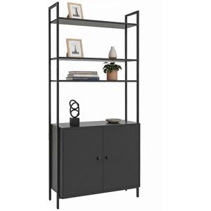 Relaxdays bookshelf, HxWxD: 159.5 x 60 x 24 cm, 6 shelves, unit with storage cabinet, MDF & metal, floor shelf, black Relaxdays bookshelf, HxWxD: 159.5 x 60 x 24 cm, 6 shelves, unit with storage cabinet, MDF & metal, floor shelf, black